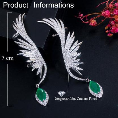 CWWZircons Luxury Zirconia Feather Wing Ear Cuff Earrings