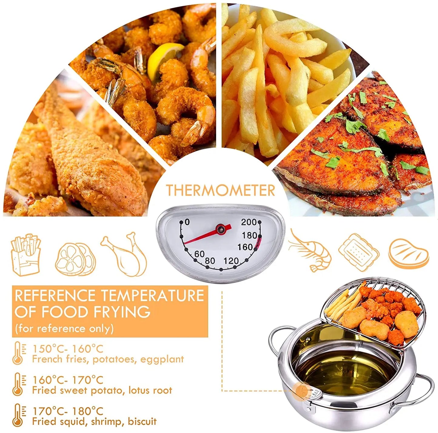 Japanese Stainless Steel Deep Frying Pot with Thermometer