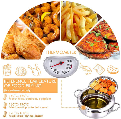 Japanese Stainless Steel Deep Frying Pot with Thermometer