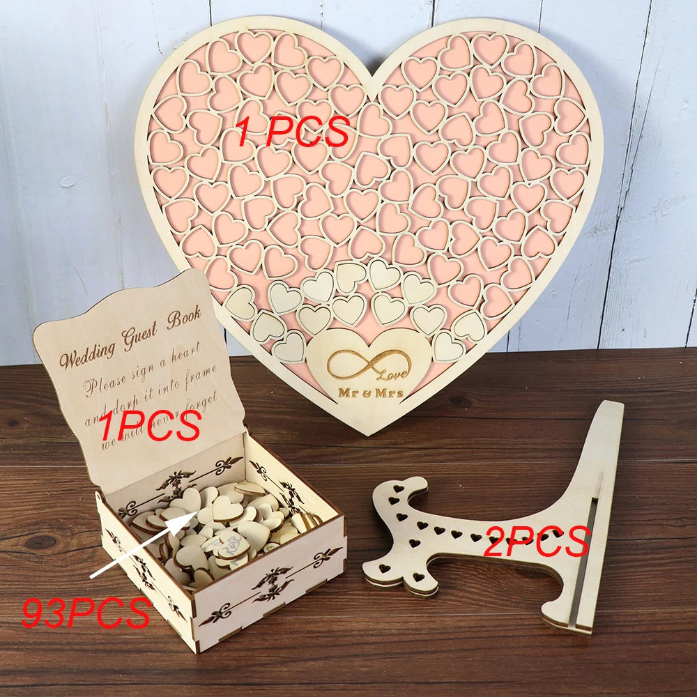 Heart Shape Wedding Guest Book Decoration With Wooden Box