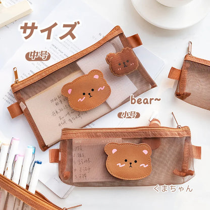 Cute Bear Transparent Mesh Pencil Case