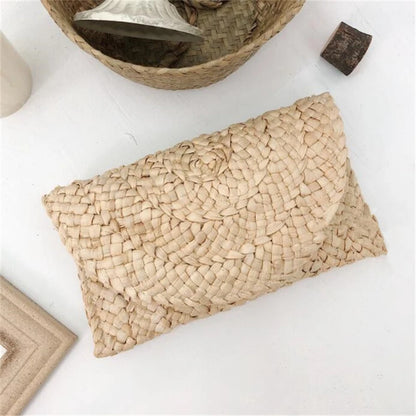Women’s Handwoven Straw Envelope Clutch Bag