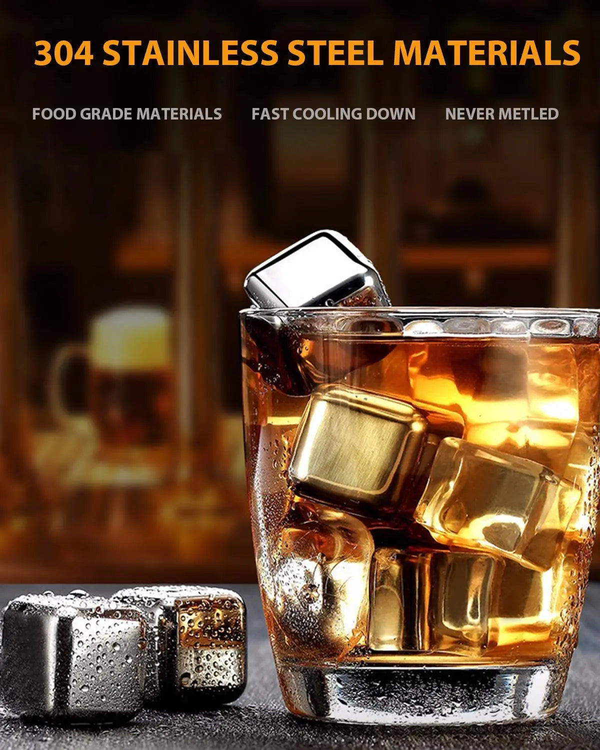 Reusable Stainless Steel Whiskey Stones Set