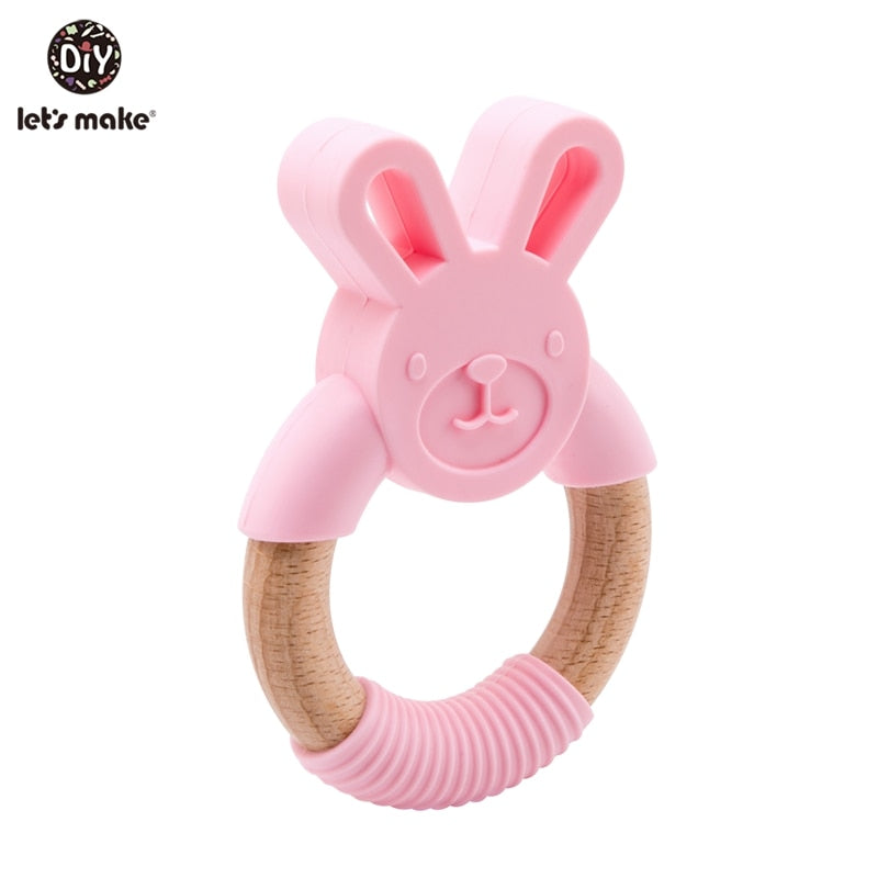 1Pc Silicone And Wooden Baby Teether