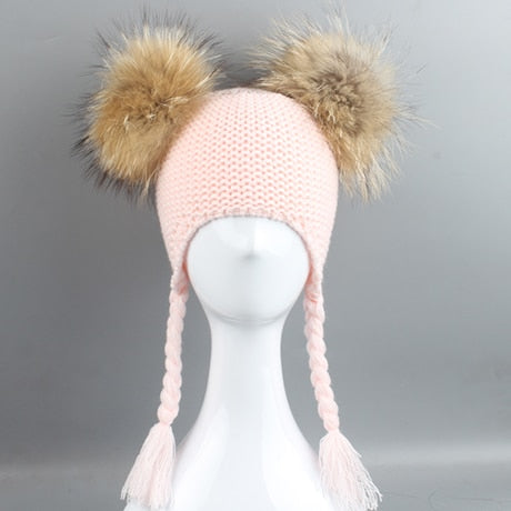 Winter Children Beanie 15 CM Real Fur