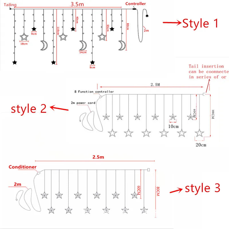 LED Icicle Star Moon Lamp Fairy Curtain String Lights Garland