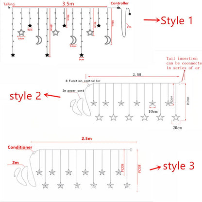 LED Icicle Star Moon Lamp Fairy Curtain String Lights Garland