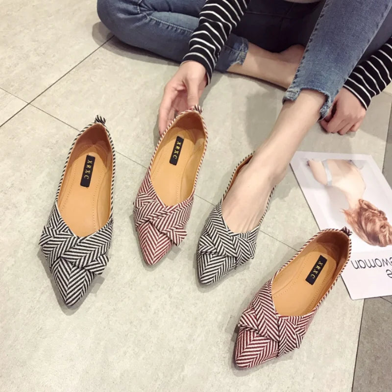 Women Flats Pointed Toe Bowknot Shoes