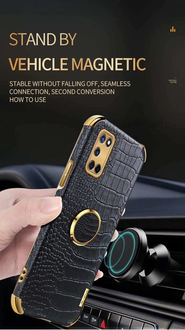 Crocodile Texture Ring Stand Phone Case