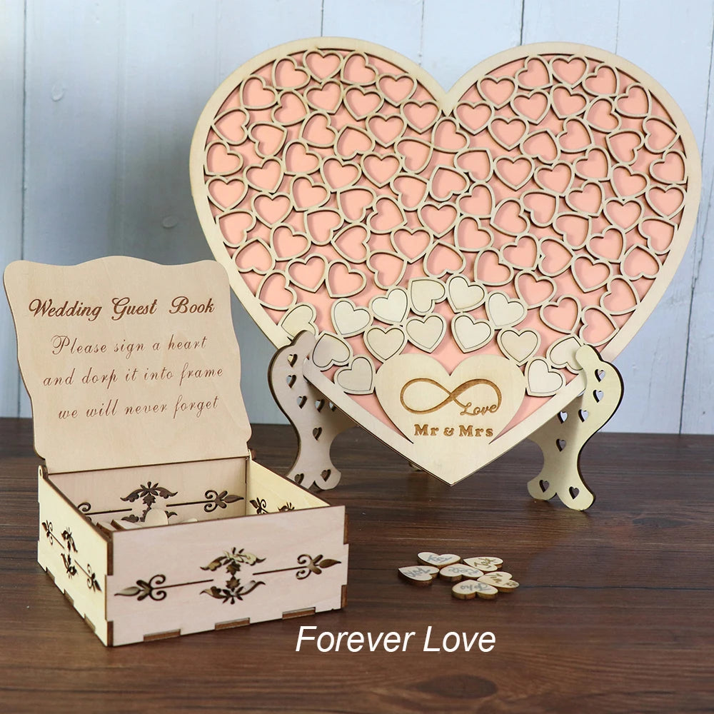 Heart Shape Wedding Guest Book Decoration With Wooden Box