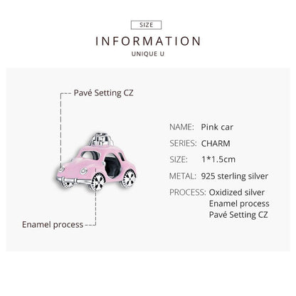 Genuine 925 Pink Car Charm for Bracelet