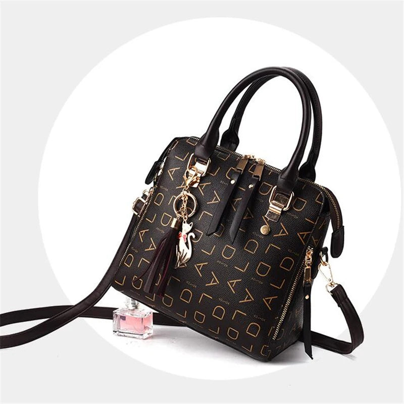 Large PU Leather Monogram Tote Handbag