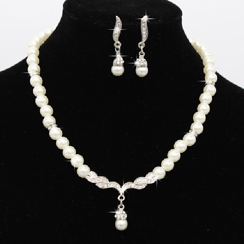 3pcs/set Women Bridal Elegant Pearls Necklace Earrings Jewelry Set