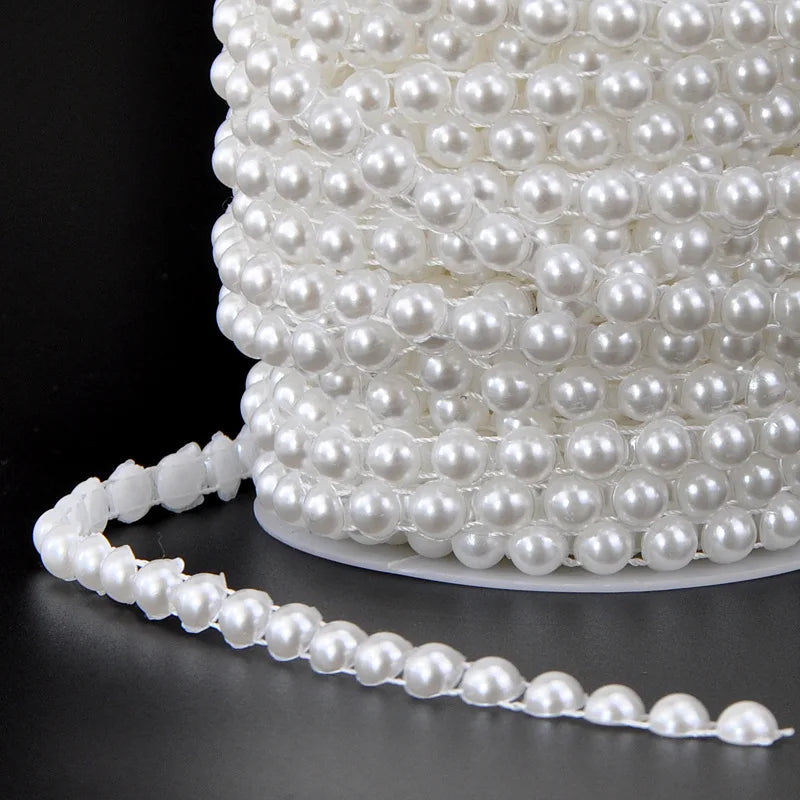 8MM Wide White Beige Half Round Pearls Beads