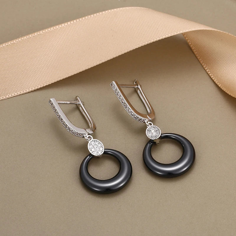 Women’s Ceramic & Stainless Steel Drop Earrings