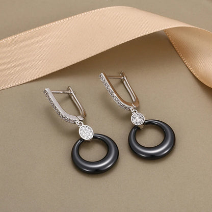 Women’s Ceramic & Stainless Steel Drop Earrings
