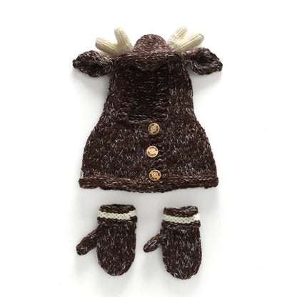 Girls Knitted Reindeer Poncho Shawl Cape Cardigan With Gloves