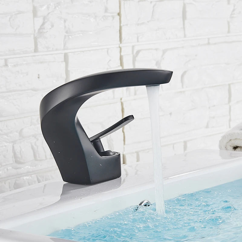 Matte Black Waterfall Bathroom Basin Mixer Tap