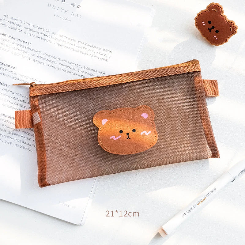 Cute Bear Transparent Mesh Pencil Case