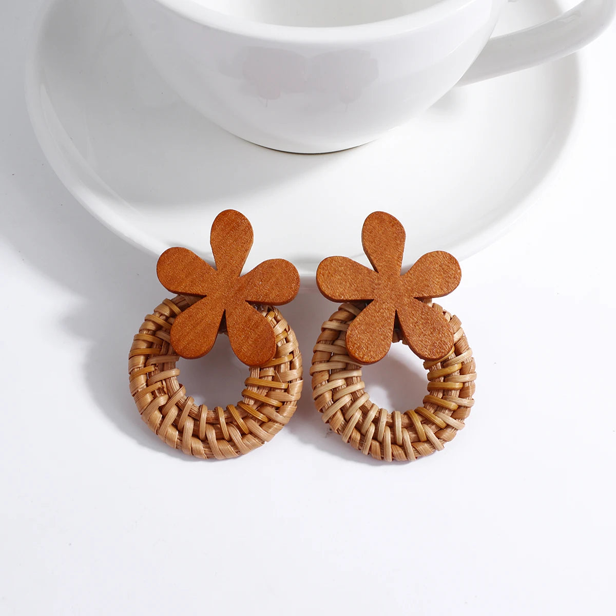 AENSOA Boho Handmade Geometric Wooden Drop Earrings