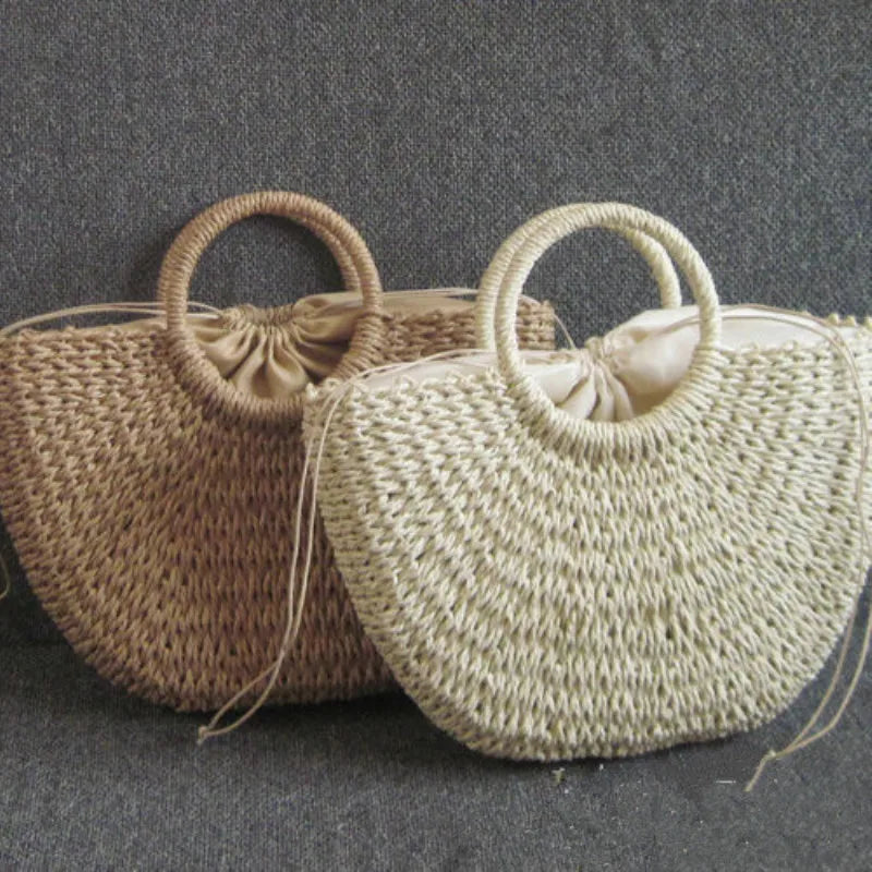 Bohemian Woven Straw Tote Crossbody Bag