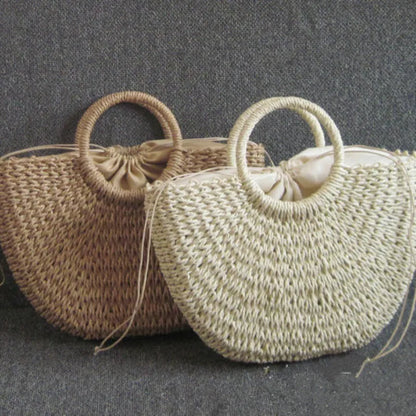 Bohemian Woven Straw Tote Crossbody Bag