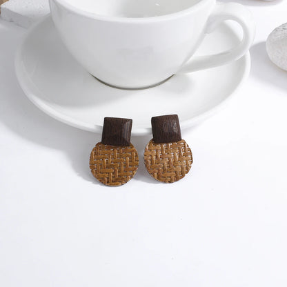 AENSOA Boho Handmade Geometric Wooden Drop Earrings