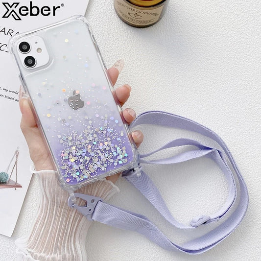 Crossbody Clear Case For iPhone 15 14 11 12 13 Pro Max Mini Silicone Cover