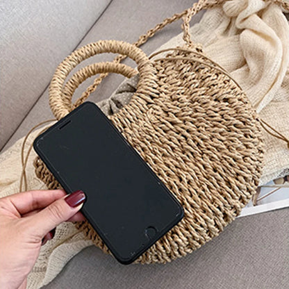 Half-Round Woven Straw Beach Tote Bag