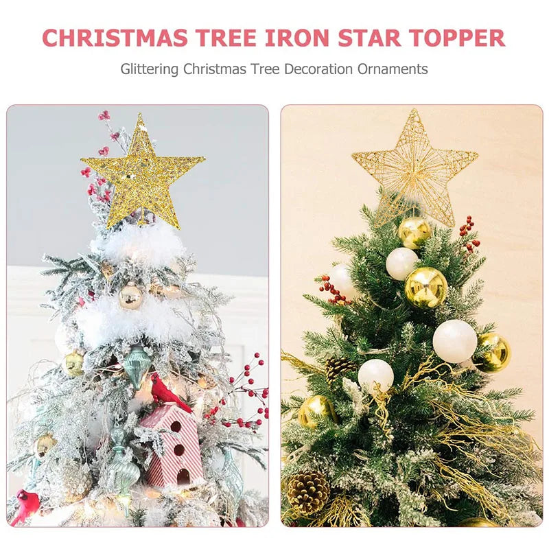 Gold Glitter Christmas Tree Top Star Christmas Decoration