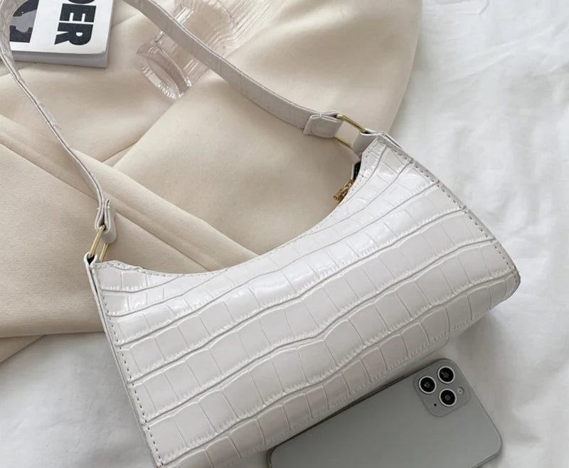 Alligator Pattern PU Leather Baguette Shoulder Bag