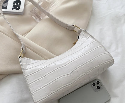 Alligator Pattern PU Leather Baguette Shoulder Bag