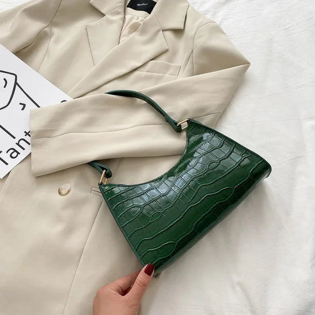 Alligator Pattern PU Leather Baguette Shoulder Bag