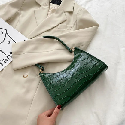 Alligator Pattern PU Leather Baguette Shoulder Bag