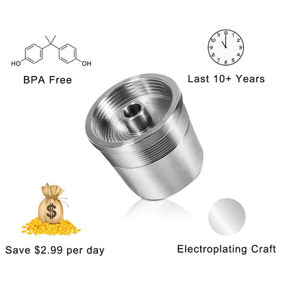 Stainless Steel Refillable Coffee Pod with Tamper & Spoon