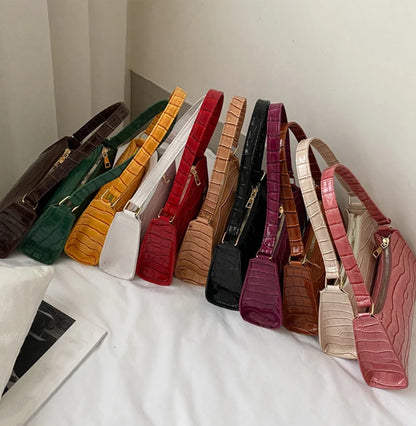 Alligator Pattern PU Leather Baguette Shoulder Bag