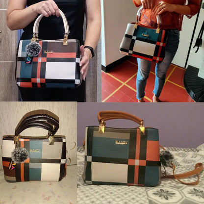 Women’s Designer Style Plaid Shoulder & Crossbody Tote Bag