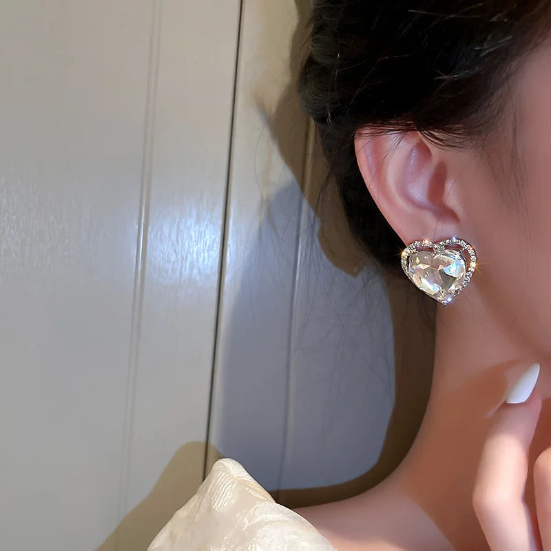 Women’s Heart Crystal Clip-On Earrings