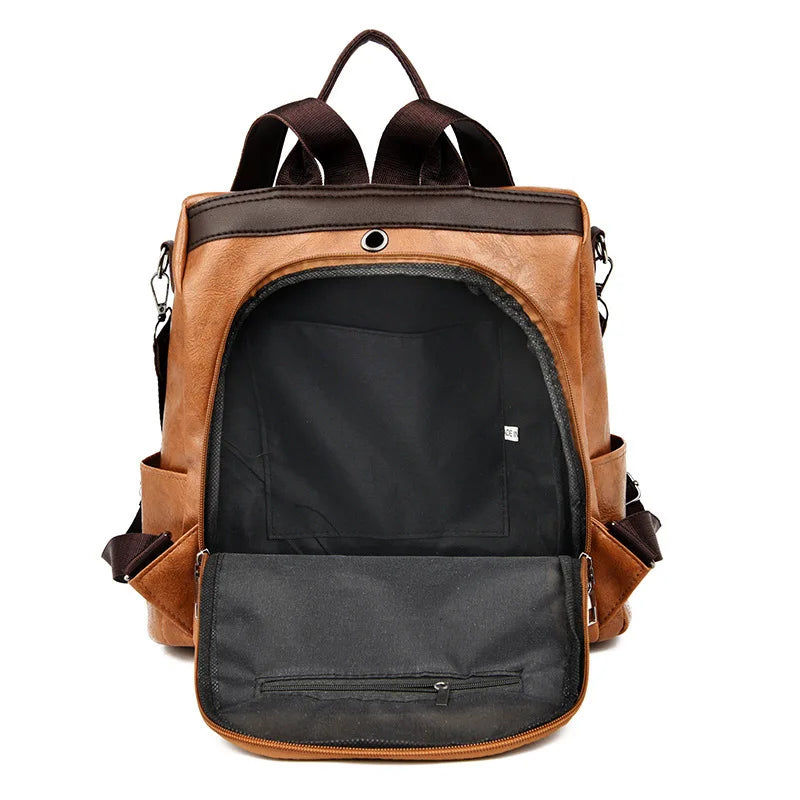 Women’s Anti-Theft PU Leather Travel Backpack