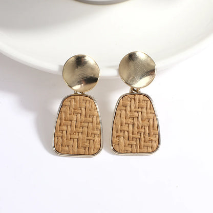AENSOA Boho Handmade Geometric Wooden Drop Earrings