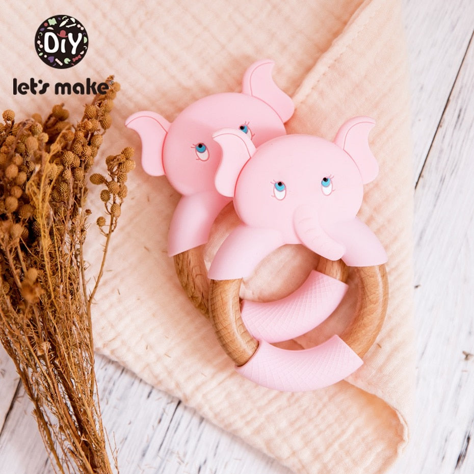 1Pc Silicone And Wooden Baby Teether