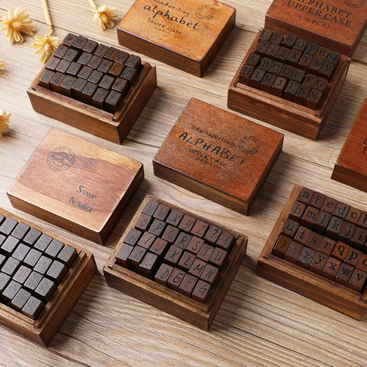 Vintage Wooden Alphabet Stamp Set