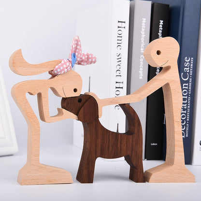 Family Puppy Wood Dog Craft  Table Ornament