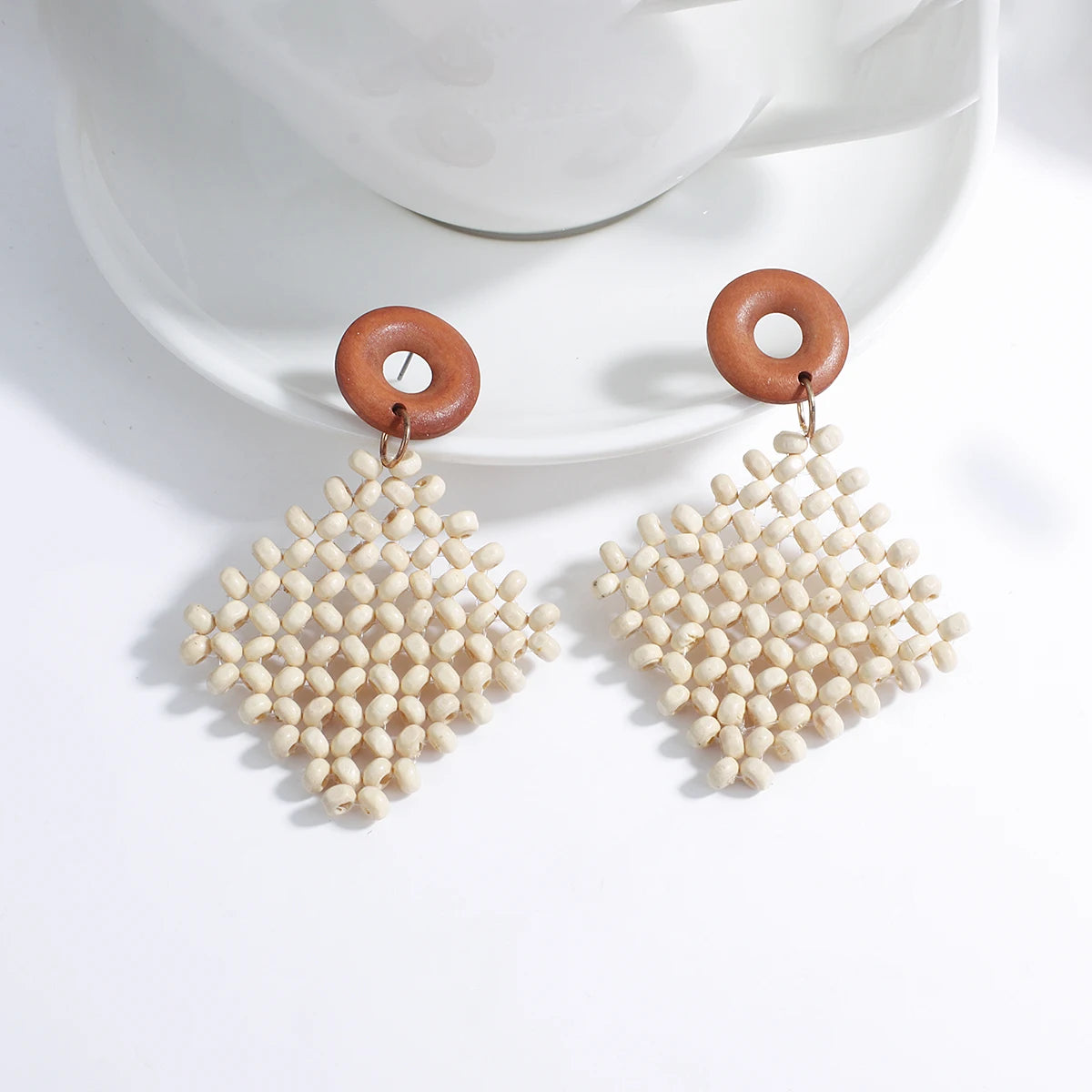 AENSOA Boho Handmade Geometric Wooden Drop Earrings