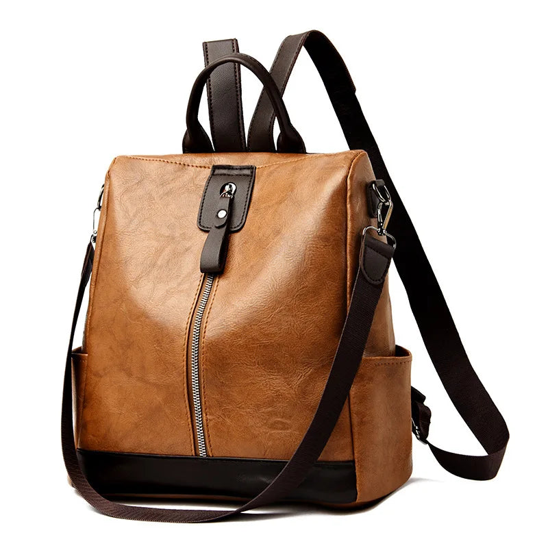 Women’s Anti-Theft PU Leather Travel Backpack