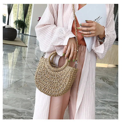 Bohemian Woven Straw Tote Crossbody Bag