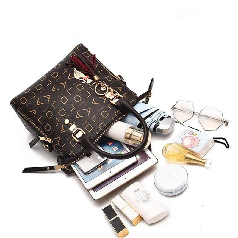 Large PU Leather Monogram Tote Handbag