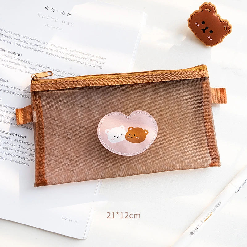 Cute Bear Transparent Mesh Pencil Case