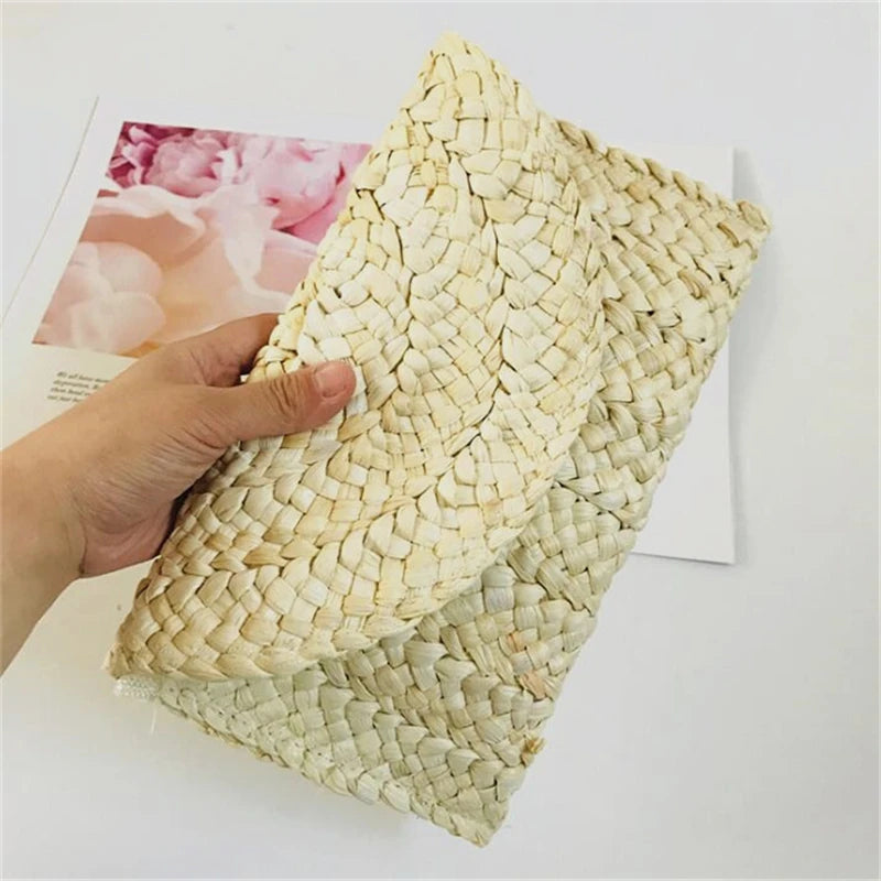 Women’s Handwoven Straw Envelope Clutch Bag