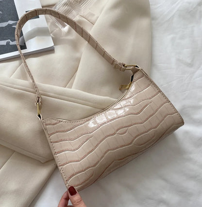 Alligator Pattern PU Leather Baguette Shoulder Bag